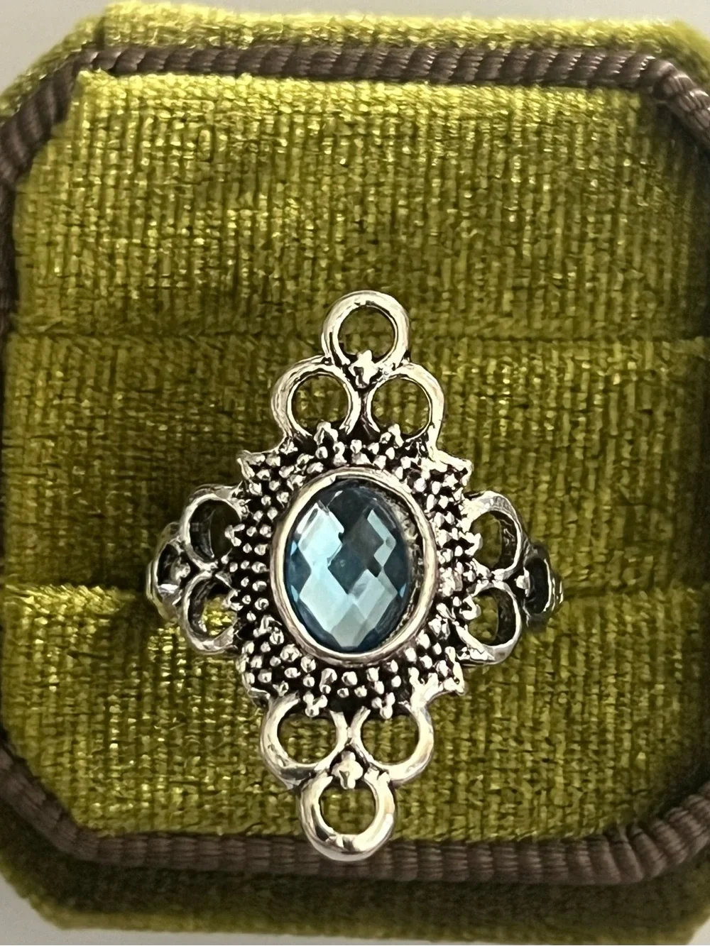 Vintage/Elegant Design Faux Aqua Marine Gemstone Statement Ring Size 7